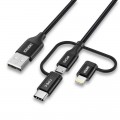 Cablu pentru incarcare si transfer date 3in1 CHOETECH IP0030-BK, de la USB la Lightning / USB-C / micro USB, 3A, 480Mbps, 1.2 m, Negru Cablu pentru incarcare si transfer date 3in1 CHOETECH IP0030-BK, de la USB la Lightning / USB-C / micro USB, 3A, 480Mbps, 1.2 m, Negru