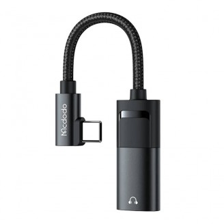 Adaptor audio si incarcare 2in1 USB-C la USB-C mama si Jack 3.5mm mama CA-1880, PD 60W, Negru