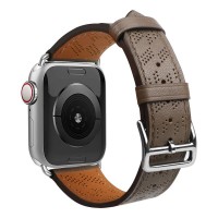 Curea piele Leather Strap compatibila cu Apple Watch 4/5/6/7/8/SE 38/40/41mm Maro inchis