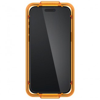 Set 2 folii sticla cu sistem de montare Case friendly Spigen ALM Glass FC compatibila cu iPhone 15 Black