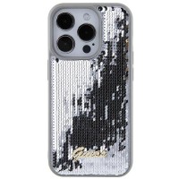 Husa Guess compatibila cu iPhone 15 Pro Max, Sequin Script Metal, Silver