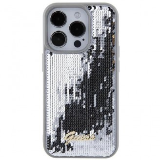 Husa Guess compatibila cu iPhone 15 Pro Max, Sequin Script Metal, Silver