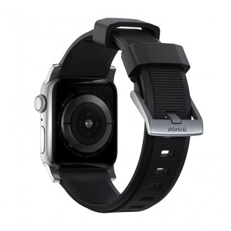Curea rezistenta la apa NOMAD Rugged Strap compatibila cu Apple Watch 4/5/6/7/8/SE 38/40/41mm Black/Silver